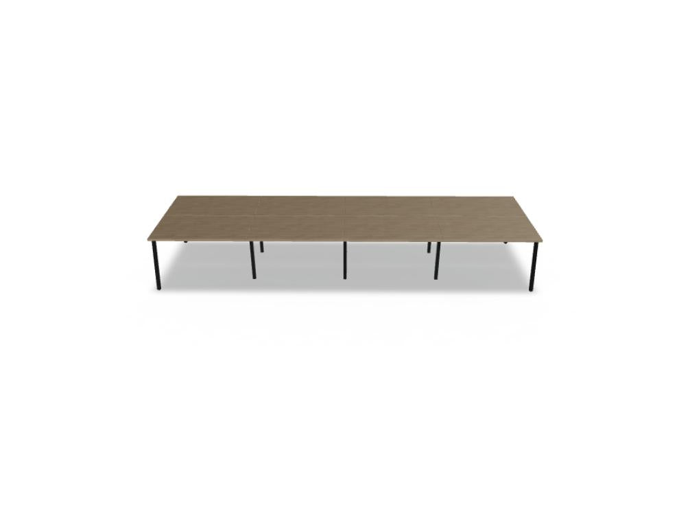 Ogi M Bench BOM42E4 Doppelschreibtisch von Mdd mit hellem Holzdekor, weißem Gestell und Sichtschutz für moderne Büros