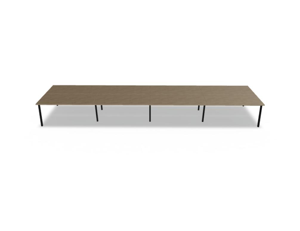 Doppelschreibtisch Ogi M Bench von Mdd mit Melamin-Tischplatte in Honigeiche und schwarzem Metallgestell, für zwei Arbeitsplätze.