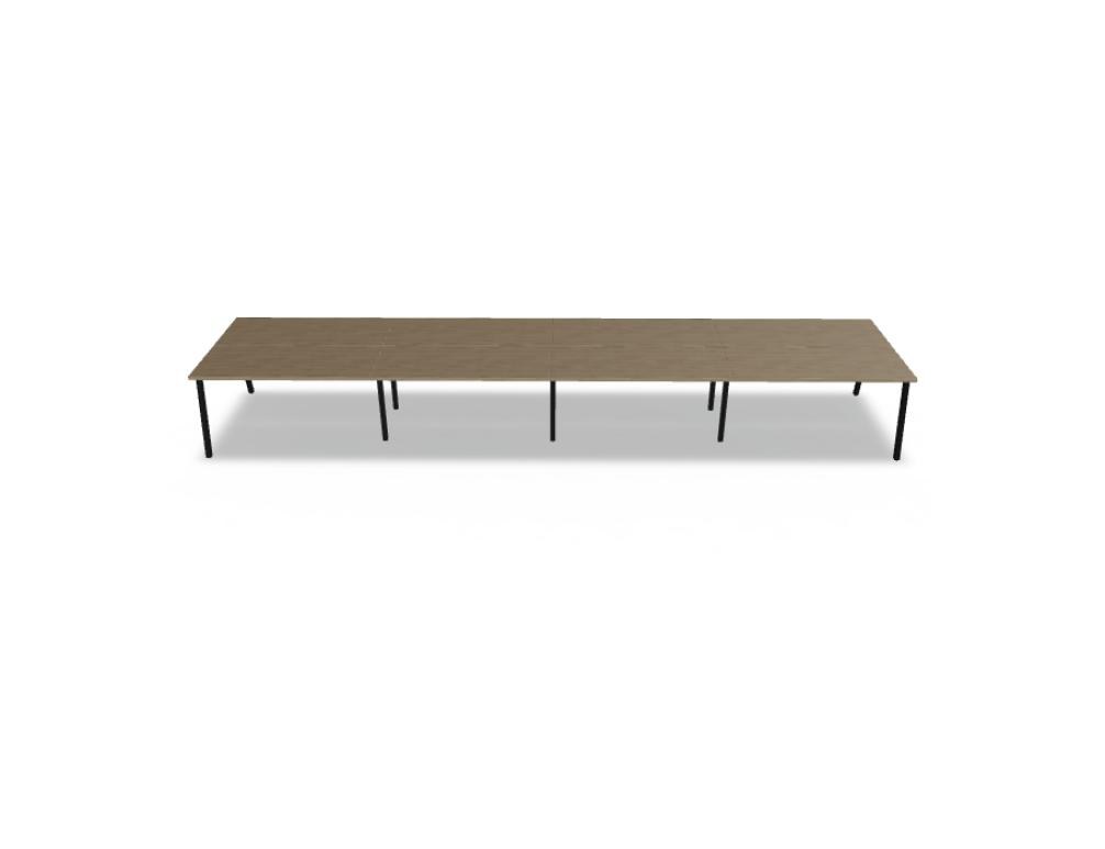 Doppelschreibtisch Ogi M Bench von Mdd mit Melamin-Tischplatte in Honigeiche und schwarzem Metallgestell, für zwei Arbeitsplätze.