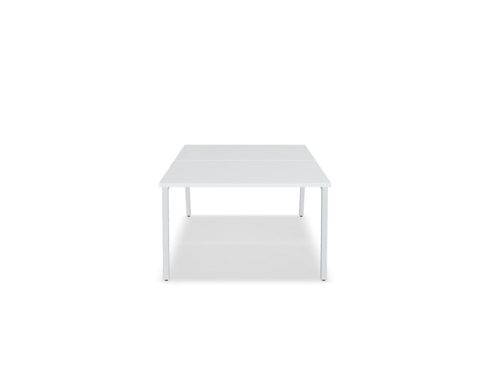 Doppelschreibtisch Ogi M Bench von Mdd mit Melamin-Tischplatte in Honigeiche und schwarzem Metallgestell, für zwei Arbeitsplätze.