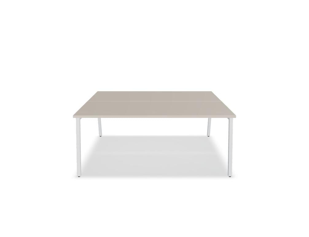 Doppelschreibtisch Ogi M Bench von Mdd mit Melamin-Tischplatte in Honigeiche und schwarzem Metallgestell, für zwei Arbeitsplätze.