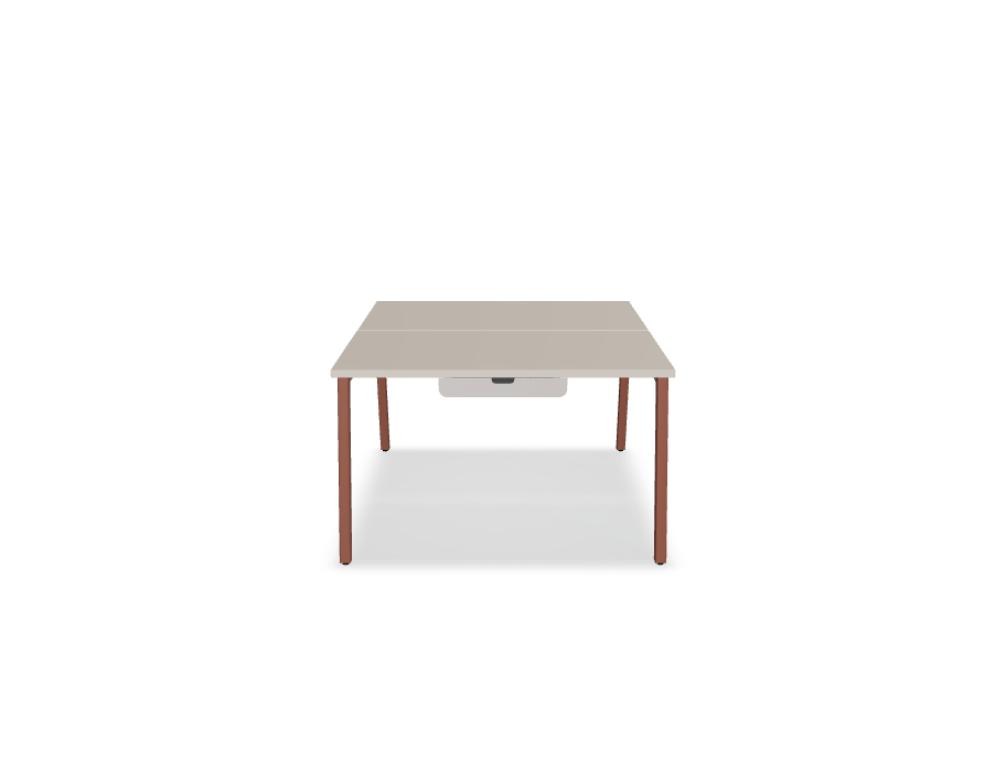 Doppelschreibtisch Ogi M Bench von Mdd mit Melamin-Tischplatte in Honigeiche und schwarzem Metallgestell, für zwei Arbeitsplätze.