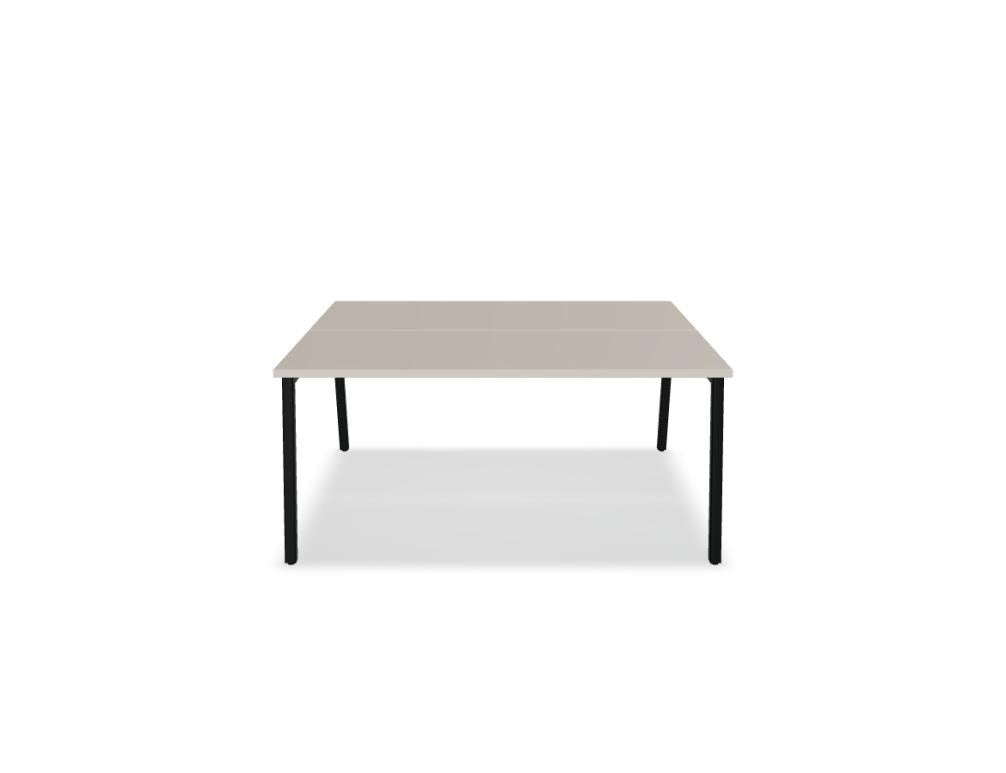 Doppelschreibtisch Ogi M Bench von Mdd mit Melamin-Tischplatte in Honigeiche und schwarzem Metallgestell, für zwei Arbeitsplätze.