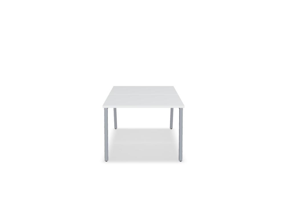 Doppelschreibtisch Ogi M Bench von Mdd mit Melamin-Tischplatte in Honigeiche und schwarzem Metallgestell, für zwei Arbeitsplätze.