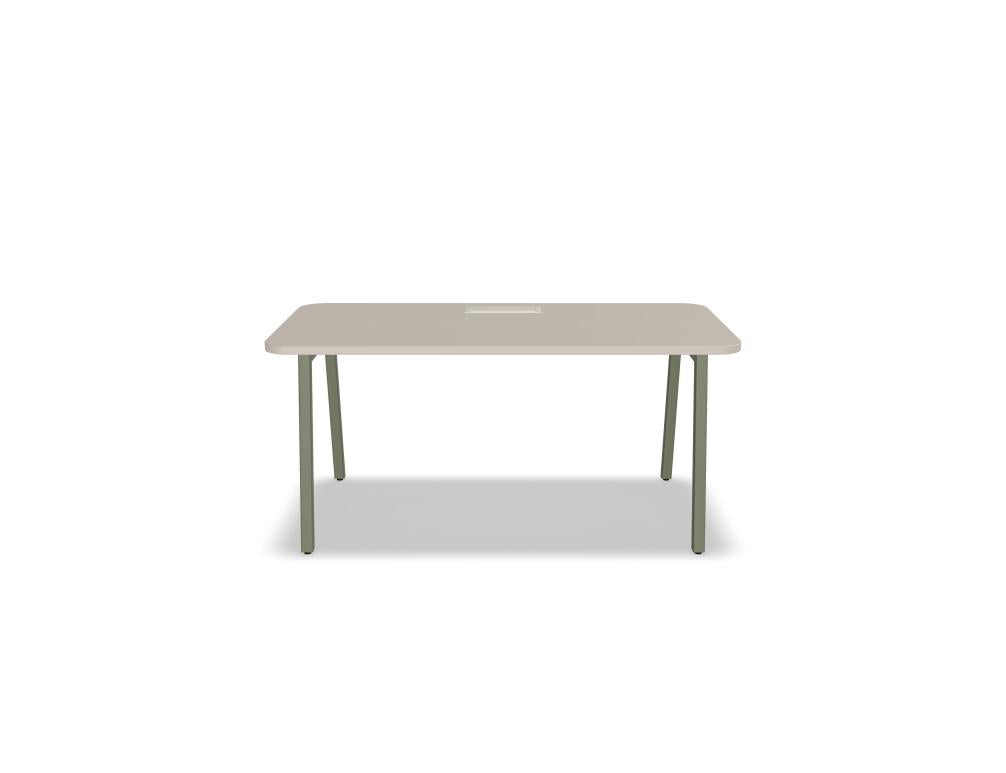 Ogi M BOMZ04 Schreibtisch in natürlicher Holzoptik mit markanter Metallbasis und geradlinigem Design, ideal für modernes Arbeitszimmer
