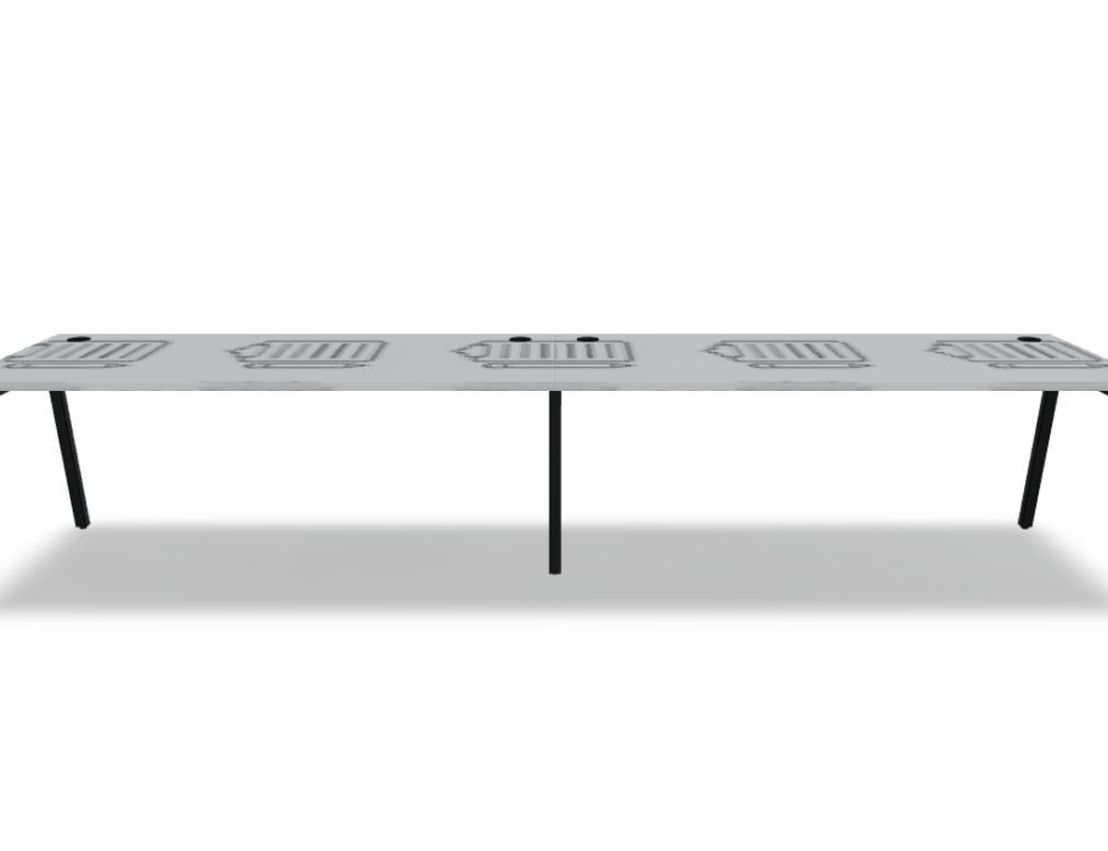 Schreibtisch Ogi M von Mdd mit Tischplatte in Honigeiche und schwarzem Metallgestell im 40x40 mm Profil, schräge Beine.