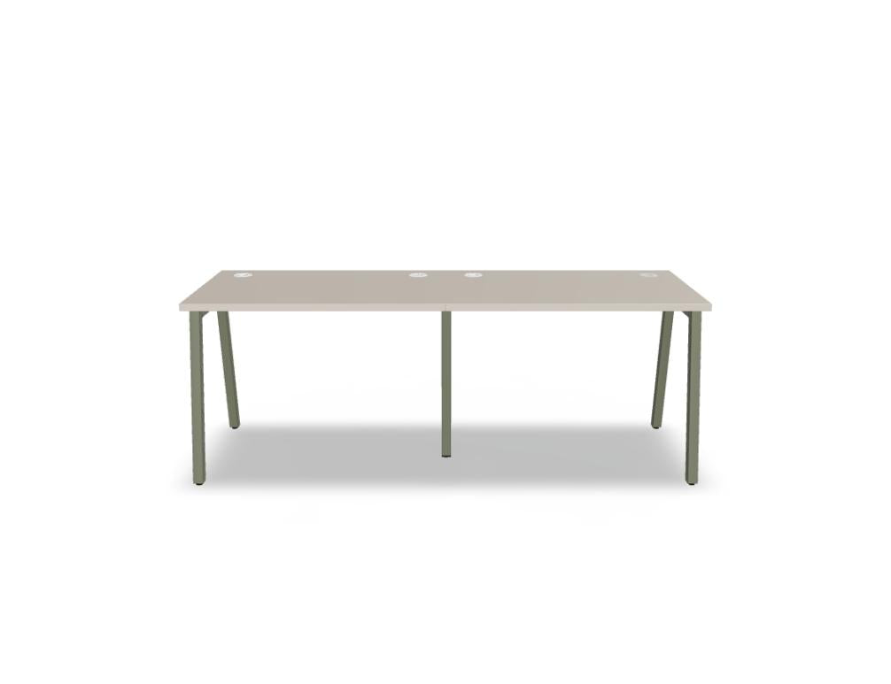 Bild eines modernen Ogi M BOM19E2 Schreibtischs von Mdd in heller Holzoptik, glatte Arbeitsfläche, schlankes Untergestell, ideal fürs Home Office, übersichtlich, stilvolles Design
