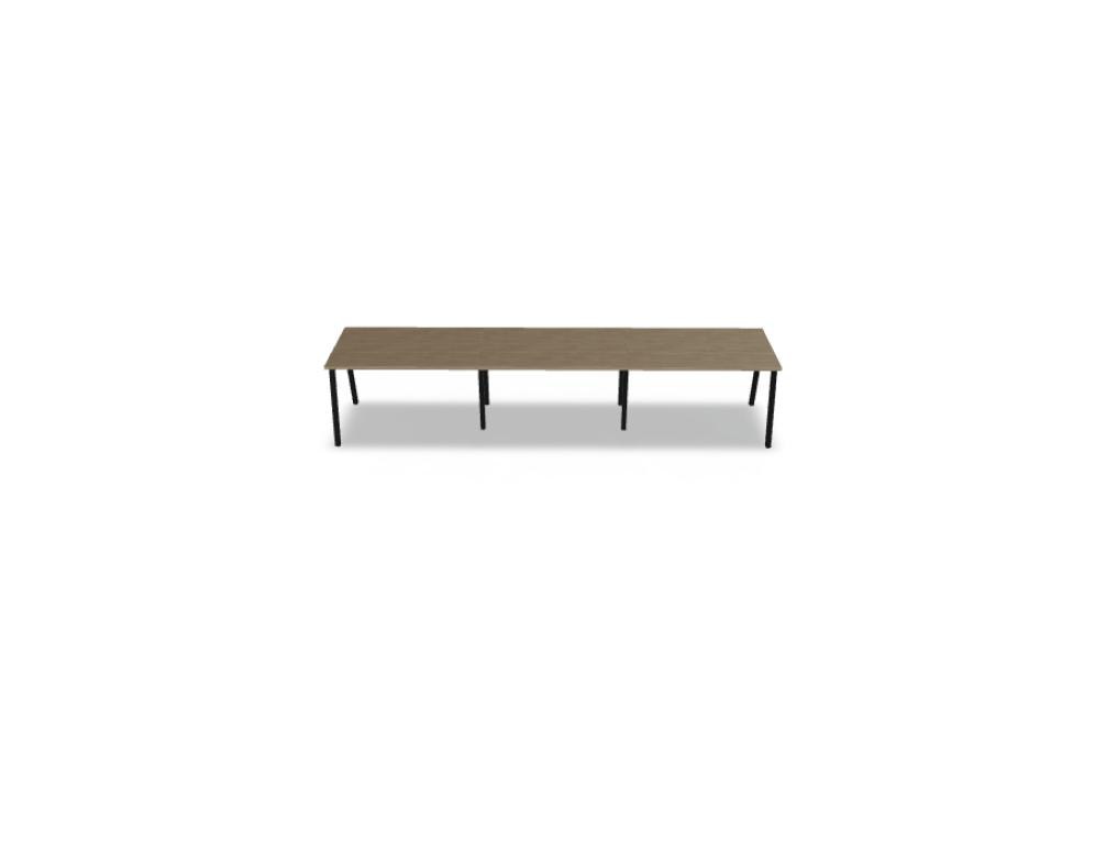 Schreibtisch Ogi M von Mdd mit Tischplatte in Honigeiche und schwarzem Metallgestell im 40x40 mm Profil, schräge Beine.