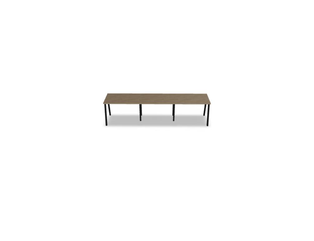 Schreibtisch Ogi M von Mdd mit Tischplatte in Honigeiche und schwarzem Metallgestell im 40x40 mm Profil, schräge Beine.