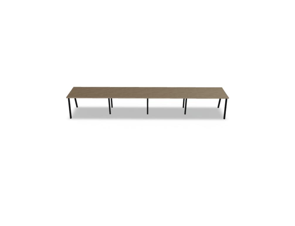 Schreibtisch Ogi M von Mdd mit Tischplatte in Honigeiche und schwarzem Metallgestell im 40x40 mm Profil, schräge Beine.