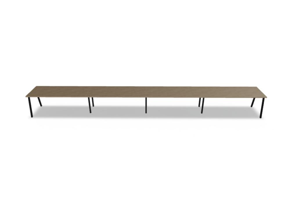 Schreibtisch Ogi M von Mdd mit Tischplatte in Honigeiche und schwarzem Metallgestell im 40x40 mm Profil, schräge Beine.