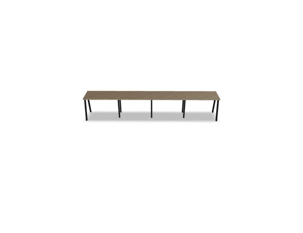 Schreibtisch Ogi M von Mdd mit Tischplatte in Honigeiche und schwarzem Metallgestell im 40x40 mm Profil, schräge Beine.
