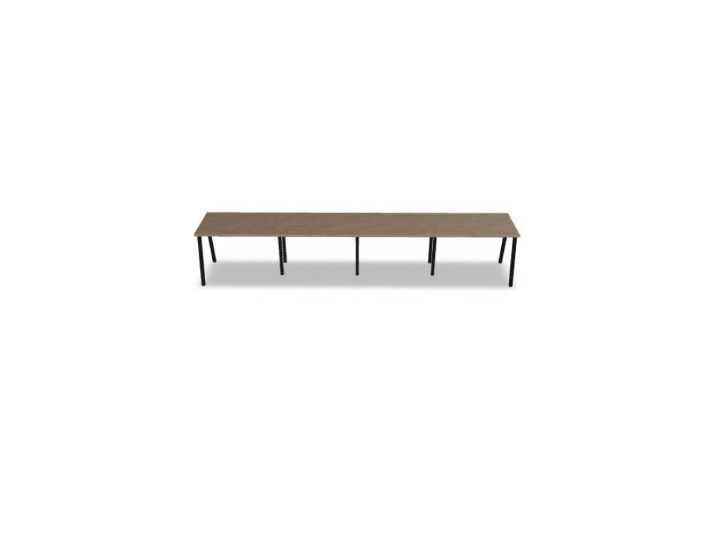 Schreibtisch Ogi M von Mdd mit Tischplatte in Honigeiche und schwarzem Metallgestell im 40x40 mm Profil, schräge Beine.