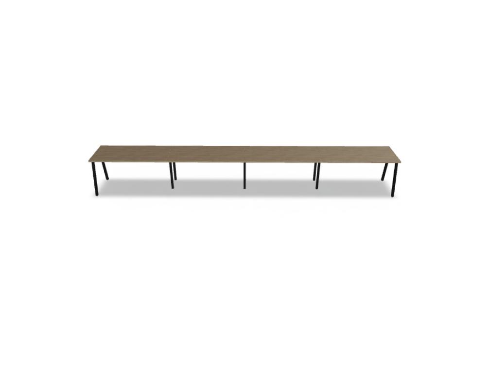 Schreibtisch Ogi M von Mdd mit Tischplatte in Honigeiche und schwarzem Metallgestell im 40x40 mm Profil, schräge Beine.