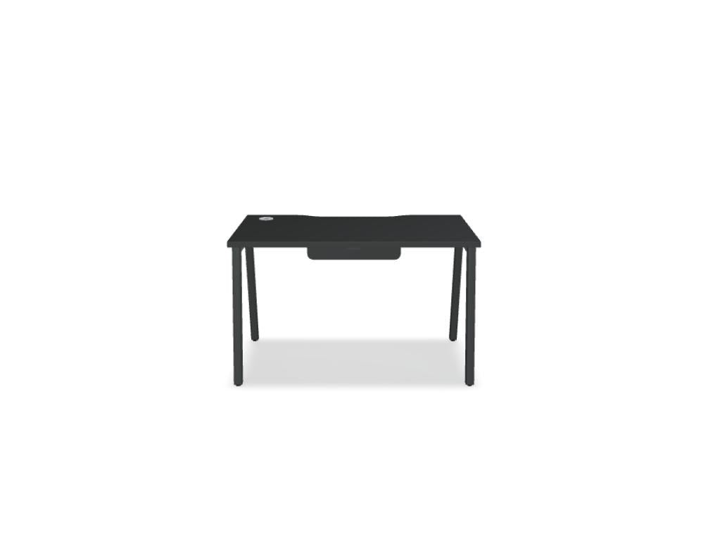 Schreibtisch Ogi M von Mdd mit Tischplatte in Honigeiche und schwarzem Metallgestell im 40x40 mm Profil, schräge Beine.