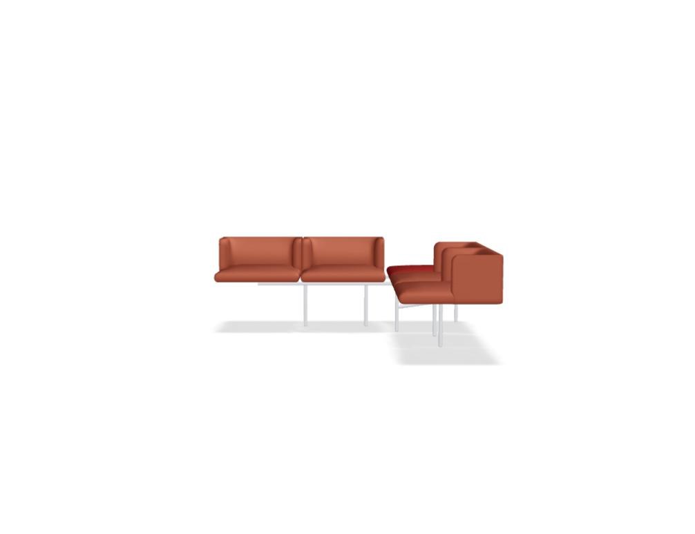 Modulares Sofa Agora von Mdd in Perlweiss mit gepolsterter Rückenlehne, Holzfurnierplatte und Metallgestell auf Füssen.