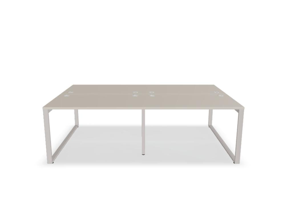 Ogi Q Bench BOQ32E2 Doppelschreibtisch von Mdd mit zwei Arbeitsplätzen, hellem Holzdekor und stabilem Metallgestell.