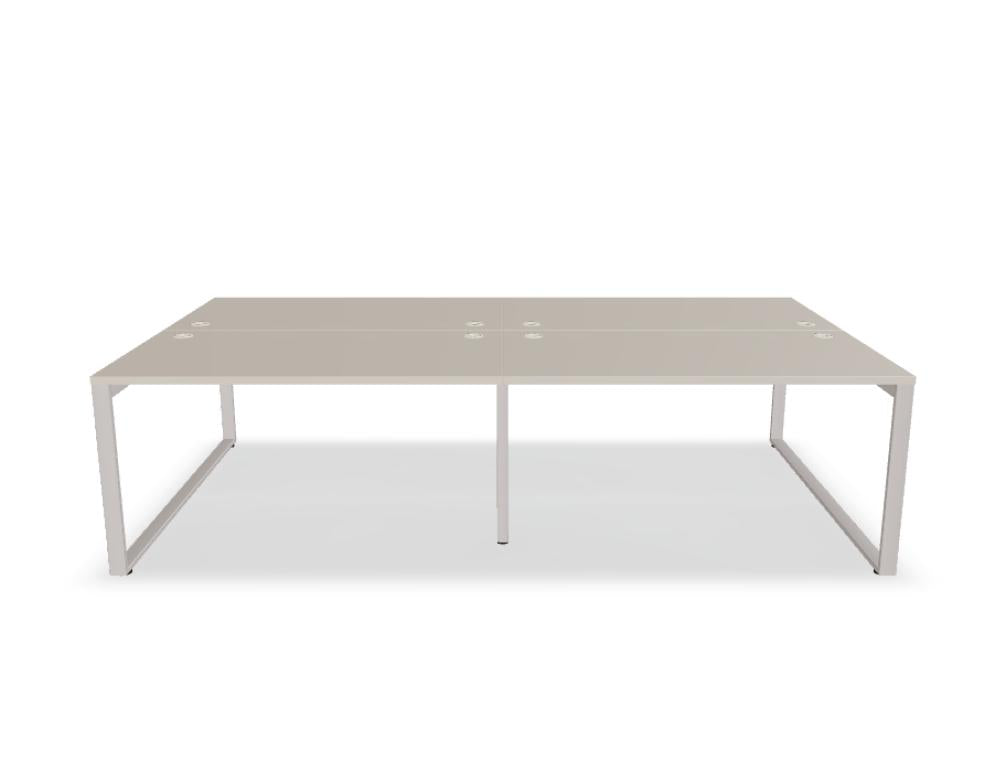 Ogi Q Bench BOQ33E2 Doppelschreibtisch von Mdd mit heller Platte, schwarzem Gestell und Sichtschutz für moderne Büros