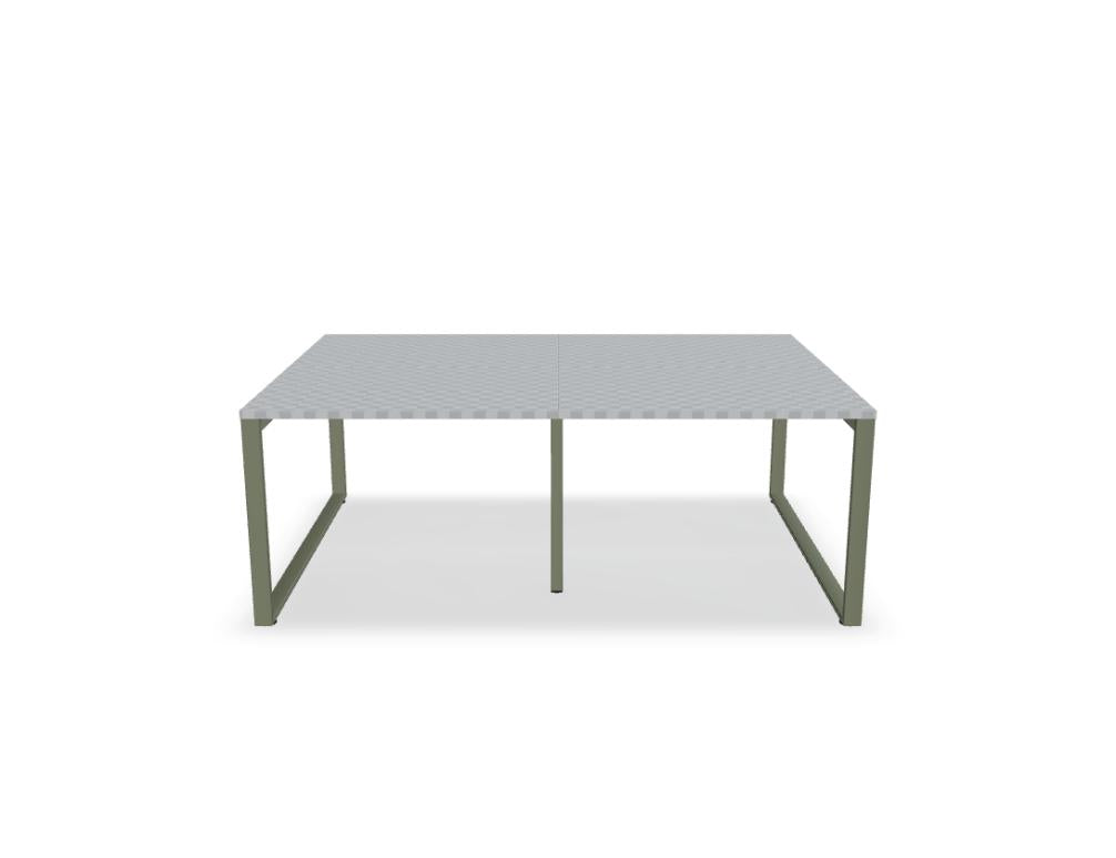 Mdd Ogi Q Bench BOQ40E2 Doppelschreibtisch mit hellen Arbeitsplatten und weißem Gestell für moderne Büros