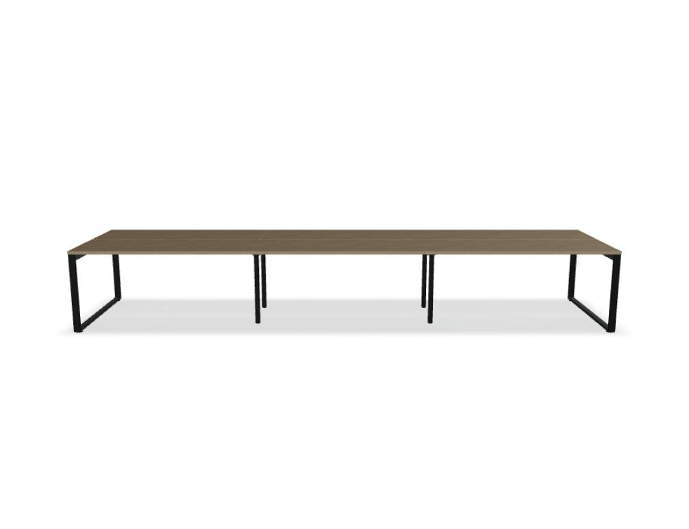 Ogi Q Bench BOQ56E3 Doppelschreibtisch von MDD mit zwei Arbeitsplätzen, hellem Holzdekor und schwarzem Gestell.