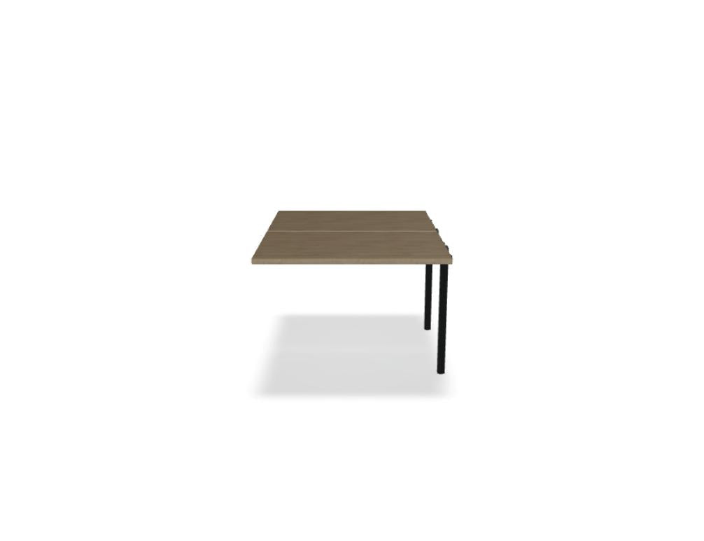 Doppelschreibtisch Ogi U Bench von Mdd mit Melaminplatte in Honigeiche und schwarzem Metallgestell, für zwei Arbeitsplätze.