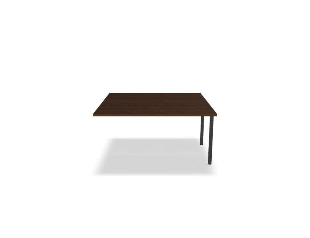 Doppelschreibtisch Ogi U Bench von Mdd mit Melaminplatte in Honigeiche und schwarzem Metallgestell, für zwei Arbeitsplätze.
