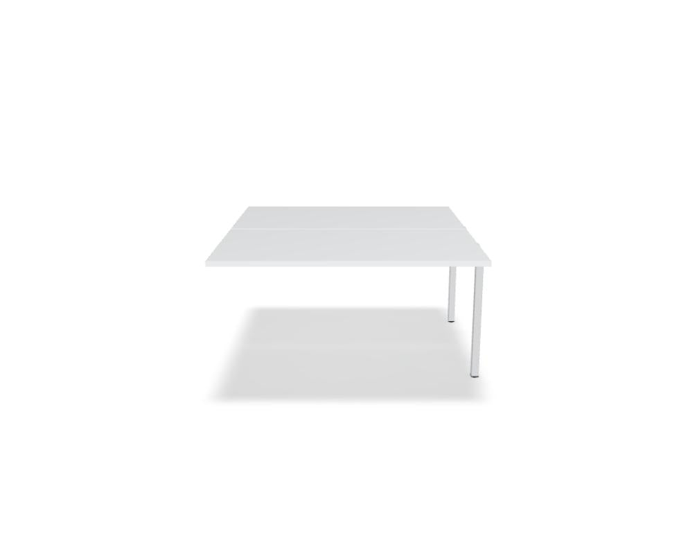 Doppelschreibtisch Ogi U Bench von Mdd mit Melaminplatte in Honigeiche und schwarzem Metallgestell, für zwei Arbeitsplätze.