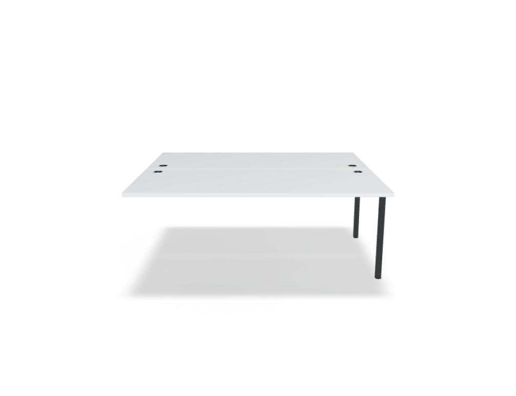 Doppelschreibtisch Ogi U Bench von Mdd mit Melaminplatte in Honigeiche und schwarzem Metallgestell, für zwei Arbeitsplätze.