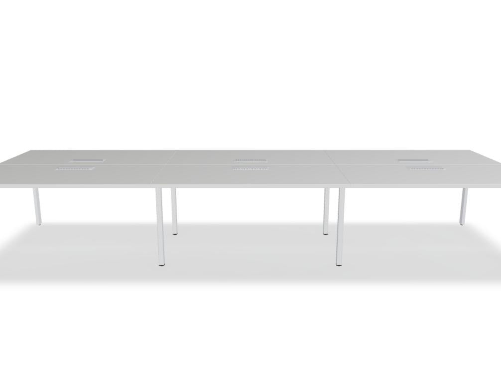 Doppelschreibtisch Ogi U Bench von Mdd mit Melaminplatte in Honigeiche und schwarzem Metallgestell, für zwei Arbeitsplätze.