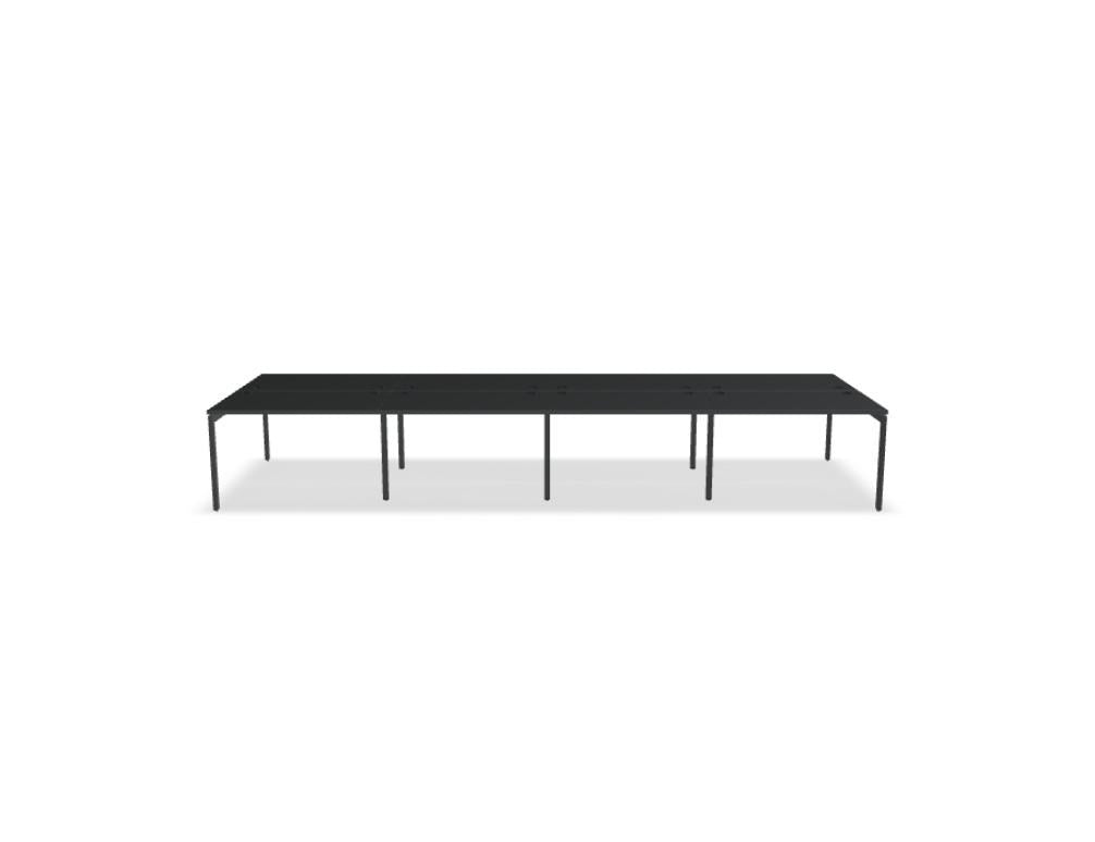 Doppelschreibtisch Ogi U Bench von Mdd mit Melaminplatte in Honigeiche und schwarzem Metallgestell, für zwei Arbeitsplätze.