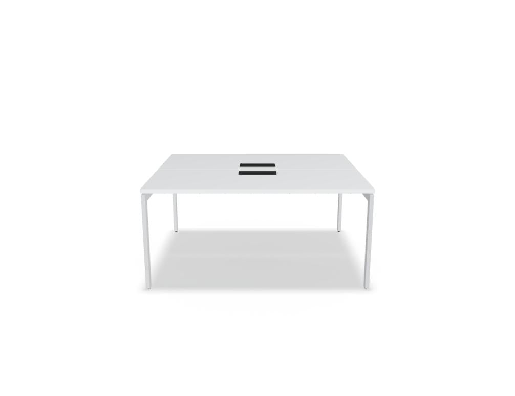 Ogi U Bench BOU46: Moderner Doppelschreibtisch in hellen Holz- und dunklen Metallakzenten, ideal für Home-Office und Arbeitsbereiche