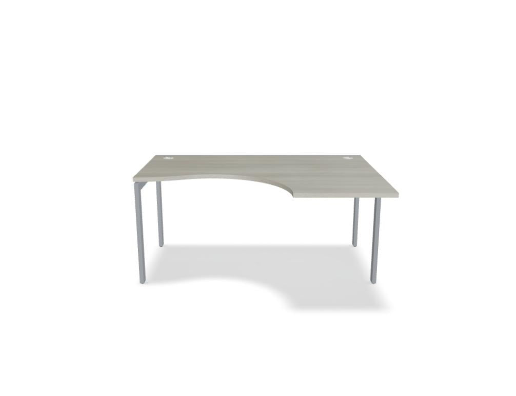 Schreibtisch Ogi U von Mdd mit Tischplatte in Honigeiche und pulverbeschichtetem, schwarzem Metallgestell im minimalistischen Design.