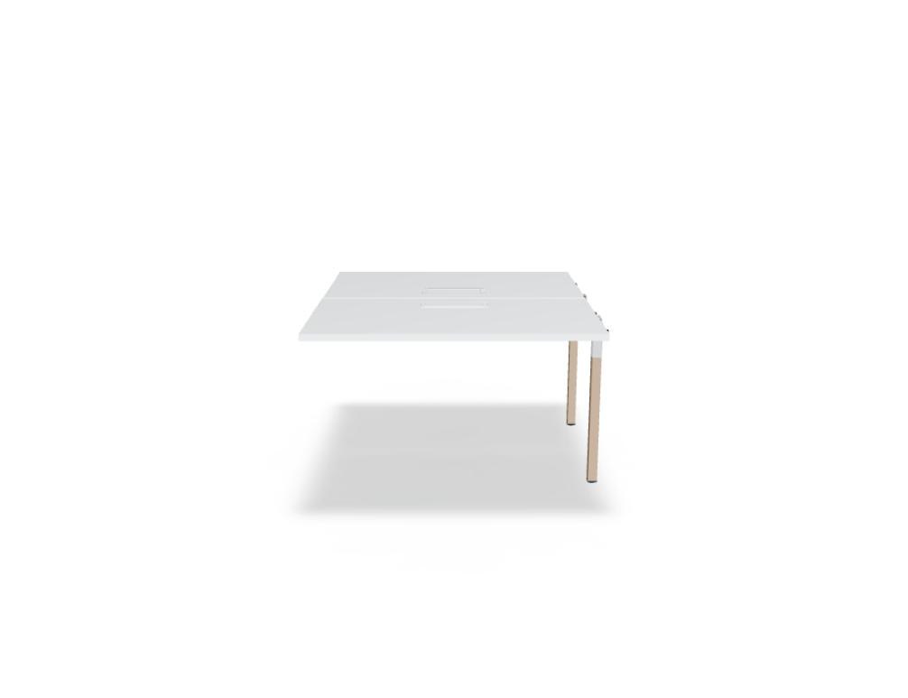 Doppelschreibtisch Ogi W Bench mit Platte in Honigeiche, Gestell aus Eschenholz und schwarzem Metallrahmen, für zwei Arbeitsplätze.