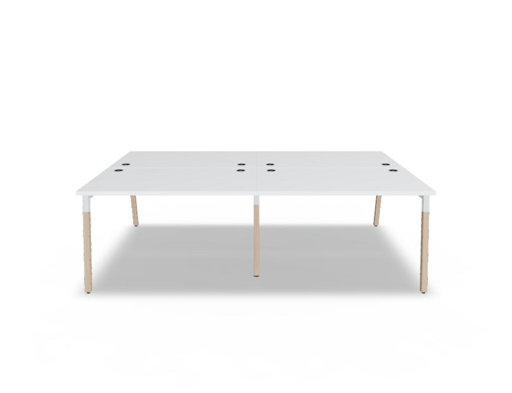 Doppelschreibtisch Ogi W Bench mit Platte in Honigeiche, Gestell aus Eschenholz und schwarzem Metallrahmen, für zwei Arbeitsplätze.