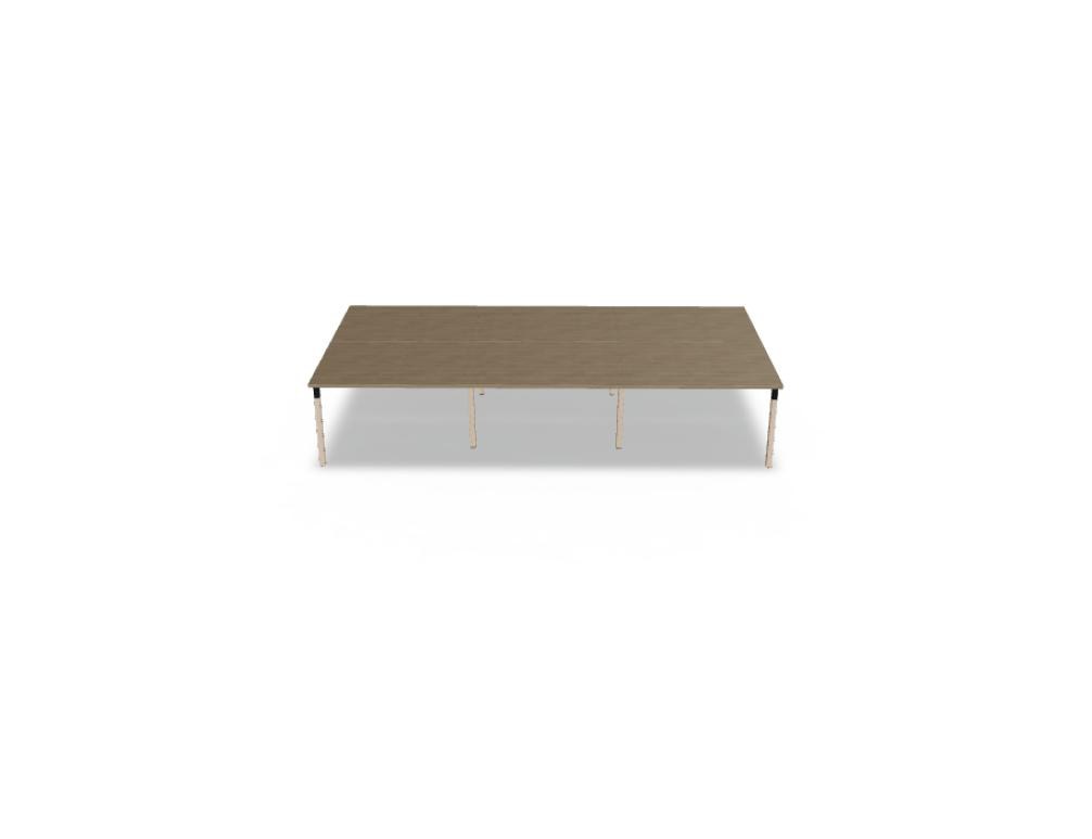 Doppelschreibtisch Ogi W Bench mit Platte in Honigeiche, Gestell aus Eschenholz und schwarzem Metallrahmen, für zwei Arbeitsplätze.