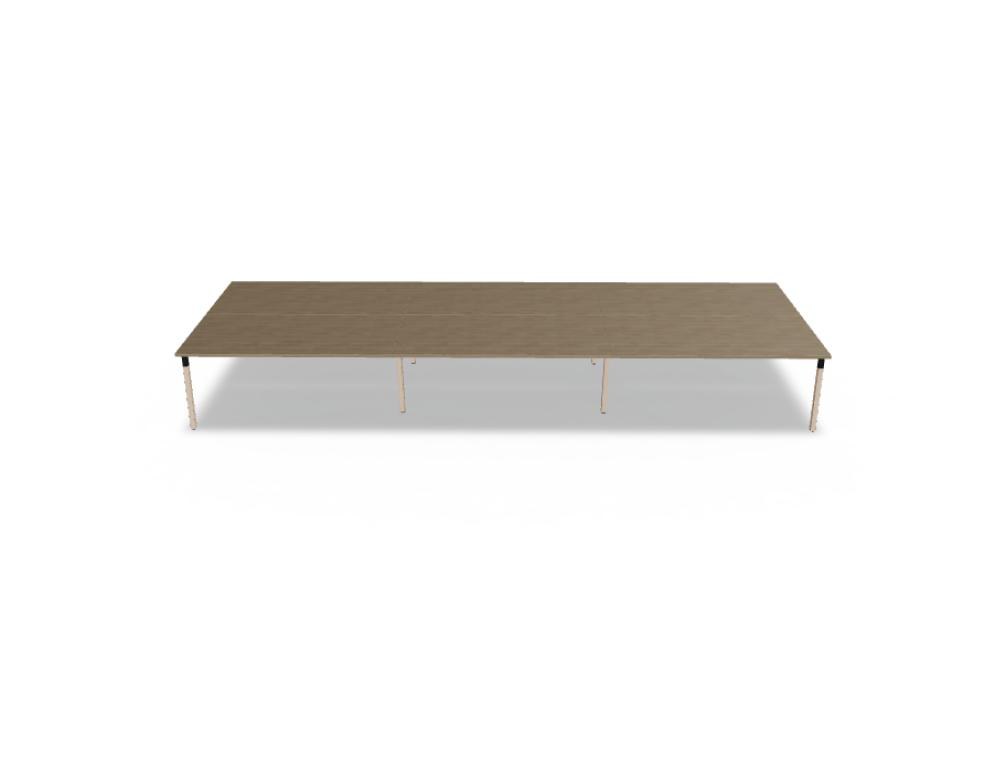 Doppelschreibtisch Ogi W Bench mit Platte in Honigeiche, Gestell aus Eschenholz und schwarzem Metallrahmen, für zwei Arbeitsplätze.