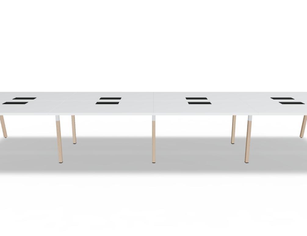 Doppelschreibtisch Ogi W Bench mit Platte in Honigeiche, Gestell aus Eschenholz und schwarzem Metallrahmen, für zwei Arbeitsplätze.