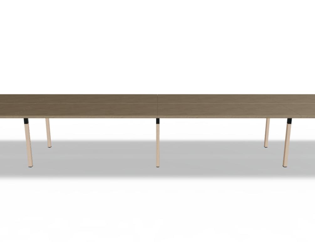 Doppelschreibtisch Ogi W Bench mit Platte in Honigeiche, Gestell aus Eschenholz und schwarzem Metallrahmen, für zwei Arbeitsplätze.