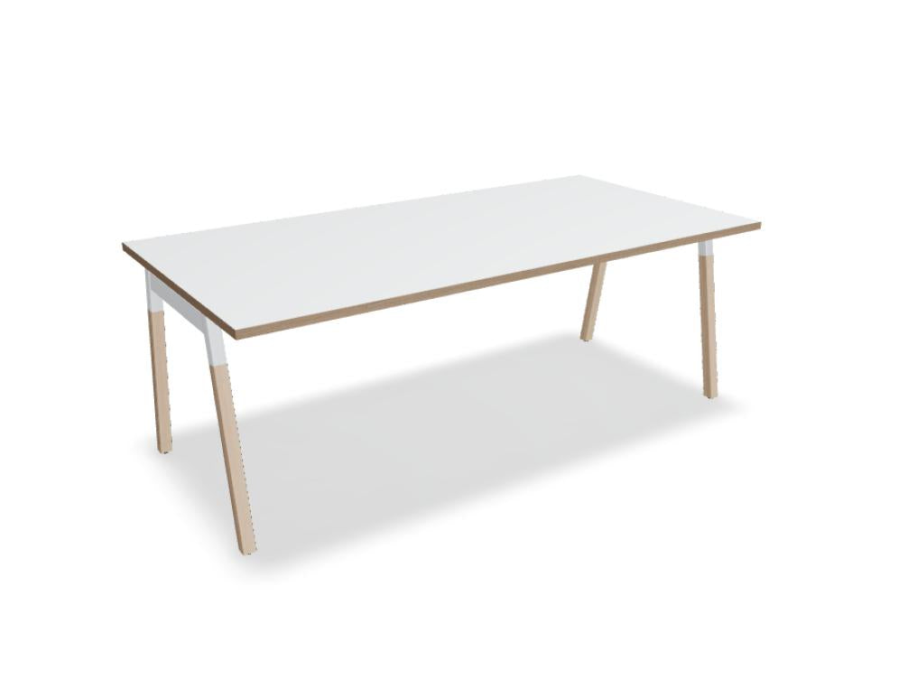 Esstisch Ogi W PLD20 mit Holzbeinen, eleganter Tisch aus der MDD-Kollektion, Holzbeine in warmer Holzoptik, sauberer rechteckiger Esstisch mit zeitgemäßem Design.