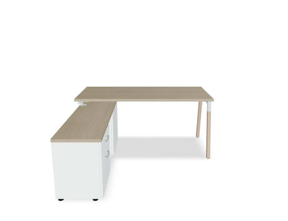 Schreibtisch mit Schrank Ogi W BOW20: stilvoller Arbeitsplatz in Holzoptik, integrierter Stauraum, kompakte Abmessungen, ideal für Büro oder Home-Office