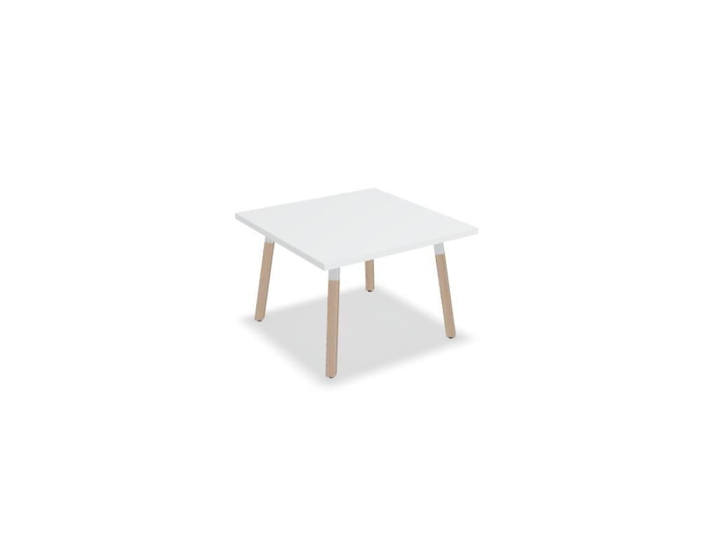 Beistelltisch Ogi W von Mdd mit weisser Melaminplatte, pulverbeschichtetem Metallgestell und Holzbeinen aus Eschenholz in minimalistischer Form.