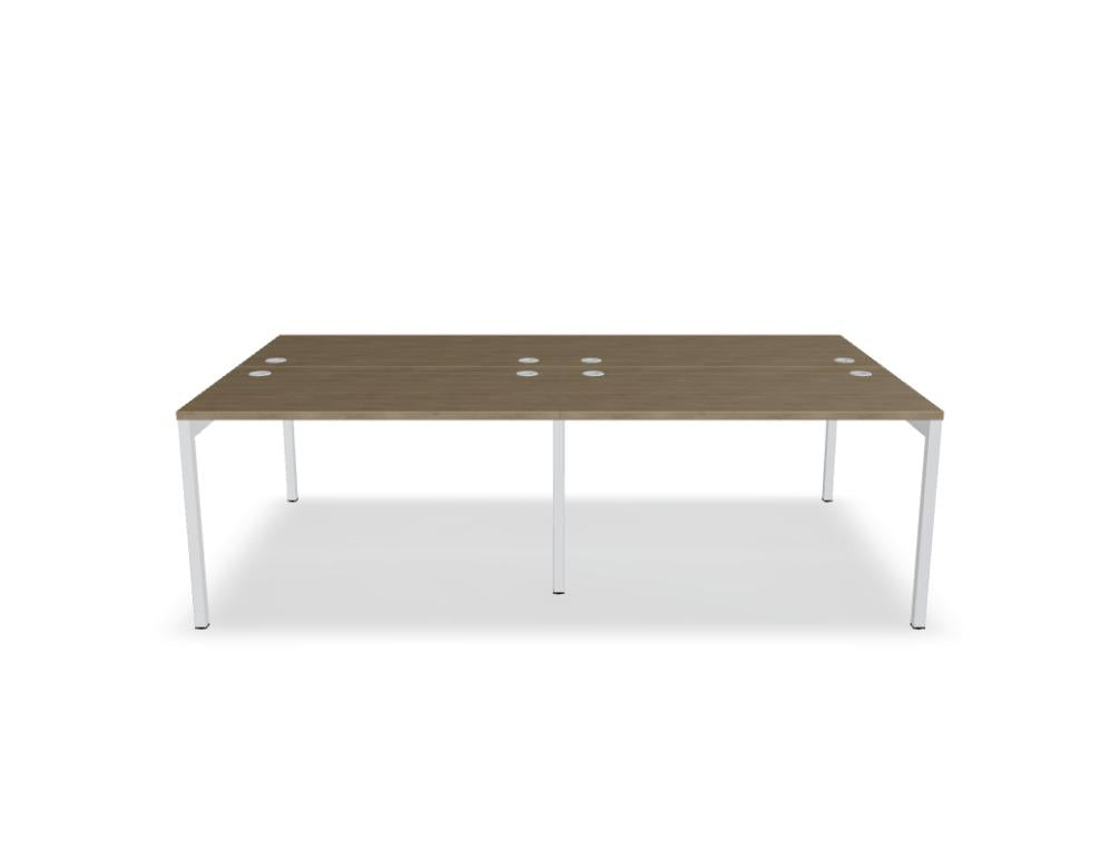 Heller Doppelschreibtisch Ogi Y Bench BOY42E2 mit Holz-Optik, zwei Arbeitsflächen und integrierter Stütze, modernes Bürodesign, kompakte Raumnutzung