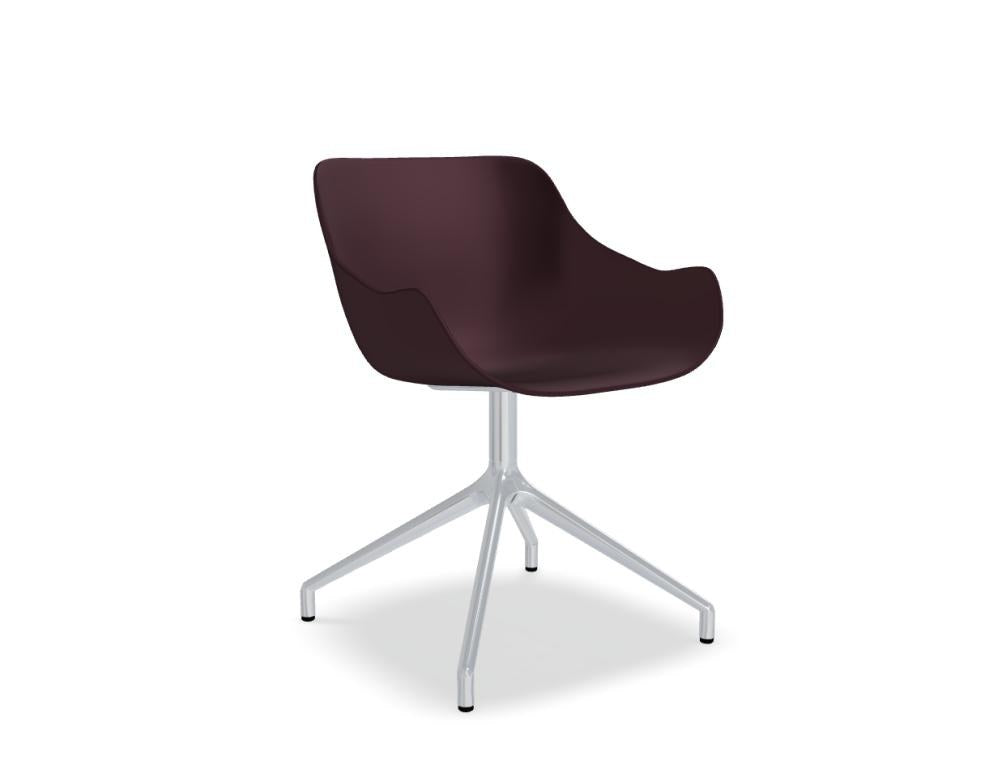 Drehstuhl Baltic Basic von Mdd mit dunkelrotem Kunststoff-Schalensitz und poliertem Aluminium-4-Sternfuss, freigestellt fotografiert.