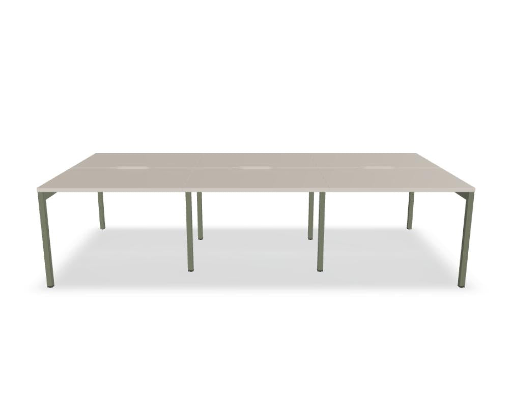 Bild eines organisierten Doppelschreibtisches Ogi Y Bench BOY40E3 von Mdd, modernes Möbelstück in hellen Holztönen, ideal für Home-Office-Setup und Arbeitszone