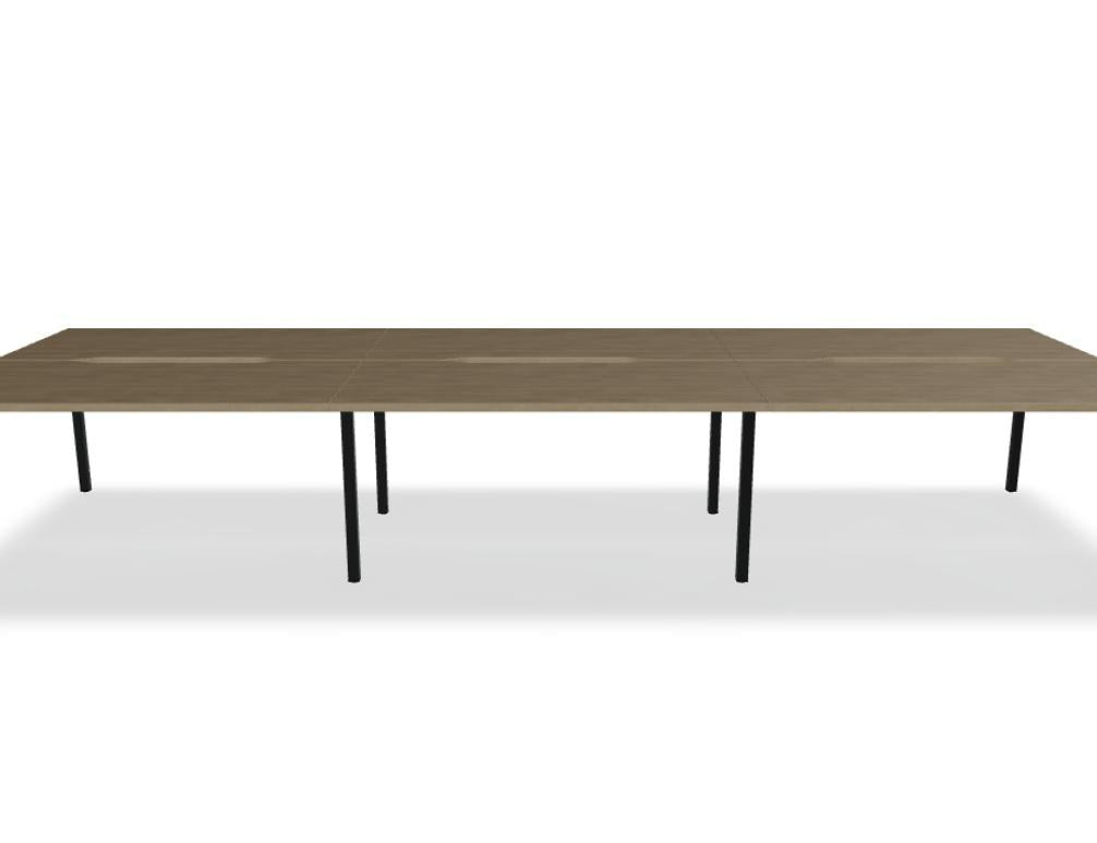 Doppelschreibtisch Ogi Y Bench von Mdd in Honigeiche mit schwarzem Metallgestell, Tischplatte für zwei Arbeitsplätze nebeneinander.