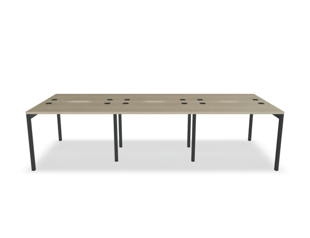 Bild des Ogi Y Bench BOY50E3: moderner Doppelschreibtisch mit hellen Holz- und Weißtönen, klaren Linien, stabilem Unterschrank und integrierter Ablagefläche – ideal fürs Home-Office