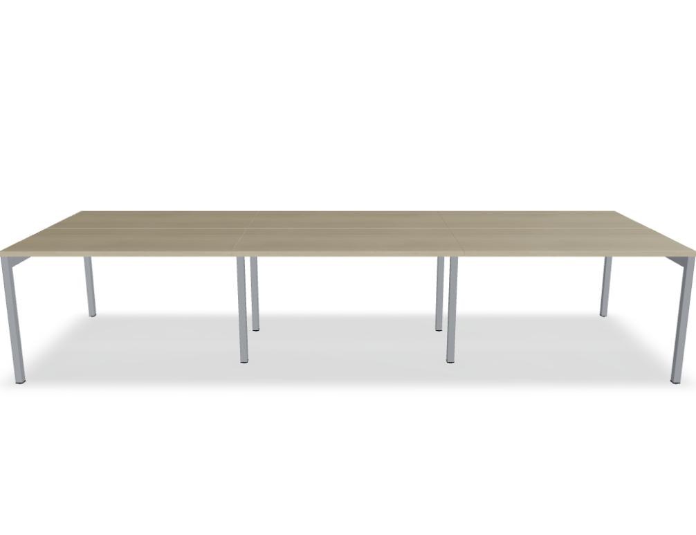 Doppelschreibtisch Ogi Y Bench von Mdd in Honigeiche mit schwarzem Metallgestell, Tischplatte für zwei Arbeitsplätze nebeneinander.