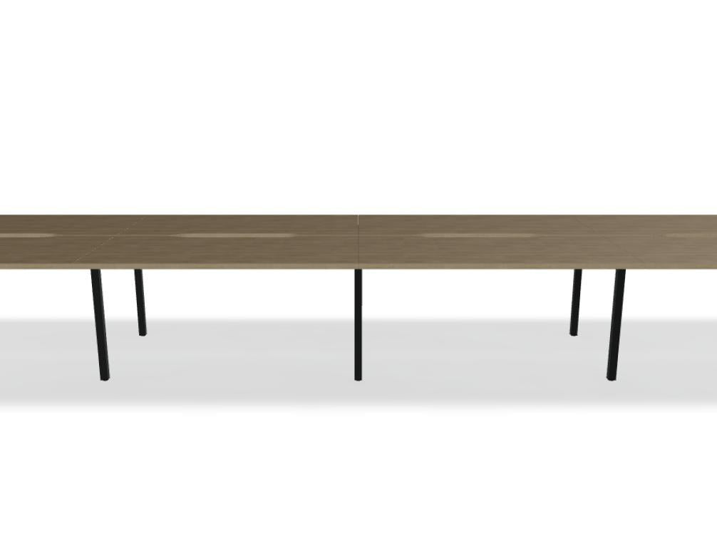 Doppelschreibtisch Ogi Y Bench von Mdd in Honigeiche mit schwarzem Metallgestell, Tischplatte für zwei Arbeitsplätze nebeneinander.