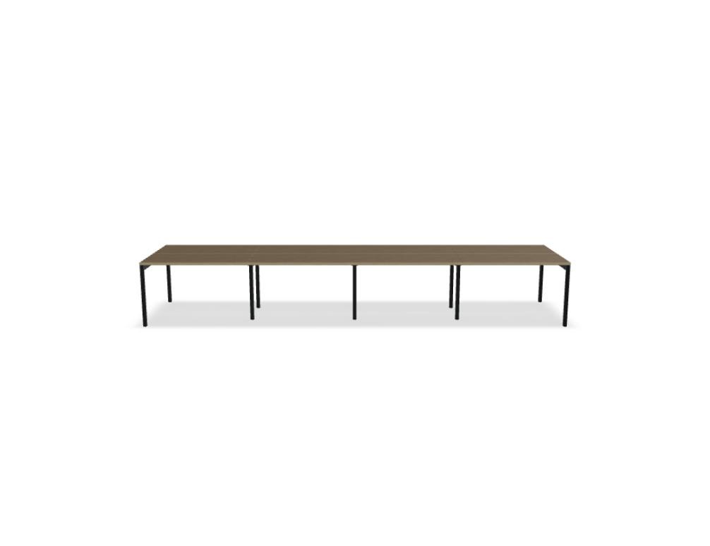 Doppelschreibtisch Ogi Y Bench von Mdd in Honigeiche mit schwarzem Metallgestell, Tischplatte für zwei Arbeitsplätze nebeneinander.