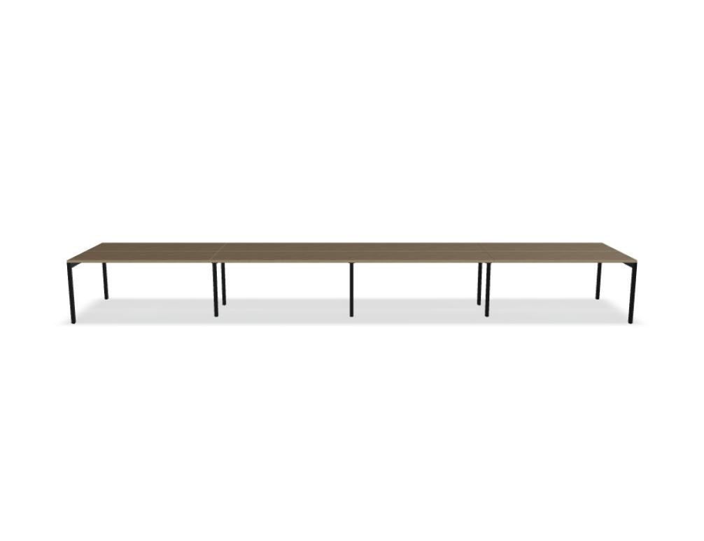 Doppelschreibtisch Ogi Y Bench von Mdd in Honigeiche mit schwarzem Metallgestell, Tischplatte für zwei Arbeitsplätze nebeneinander.